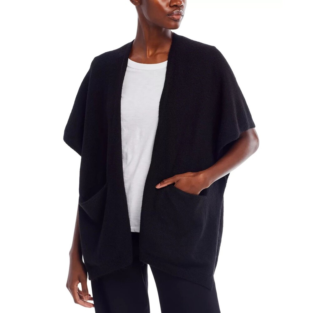 AQUA Women's Cozy Ruana Shrug Super Soft With Pockets  Rich Black  One Size